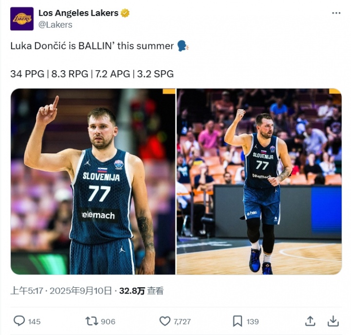 湖人官推终晒东契奇！湖密疯狂阴阳：顶不住压力发了？可悲的球队